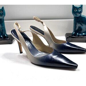 Antonio Melani Women’s Slingback Pumps Heels Glove Fit Navy Beige Leather Sz 8M